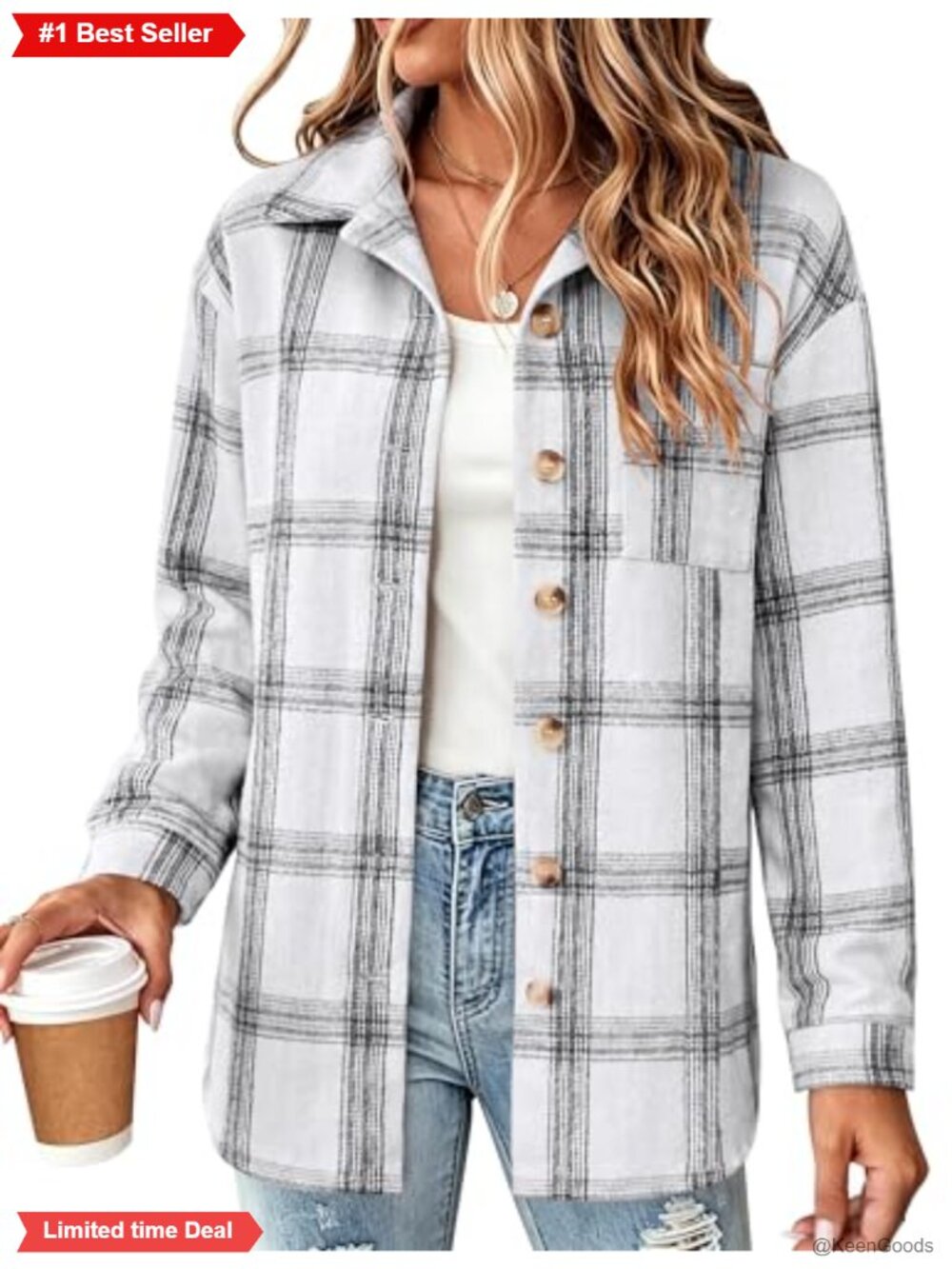Flannel Shacket Plaid Button Down Long Sleeve Shirt Casual Jacket